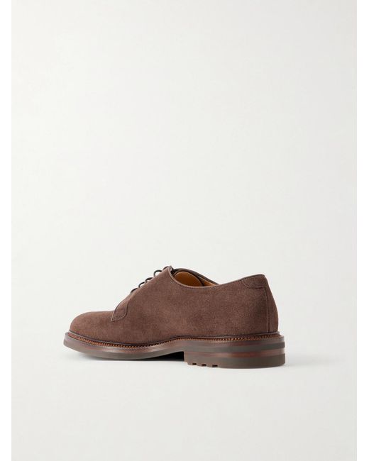 Brunello Cucinelli Brown Suede Derby Shoes for men