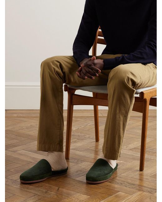Mulo Green Suede-trimmed Corduroy Slippers for men