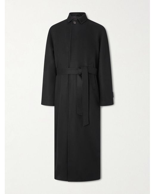Saman Amel Black Belted Wool Overcoat for men