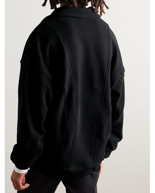 Felpa in jersey di cotone con logo ricamato e mezza zip di Saint Laurent in Black da Uomo