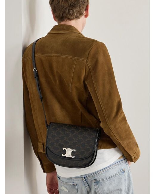 Céline Besace Triomphe mittelgroße Umhängetasche aus beschichtetem Canvas mit Logoprint und Lederbesatz in Black für Herren