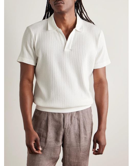 Oliver Spencer White Westcott Ribbed Organic Cotton Polo Shirt for men