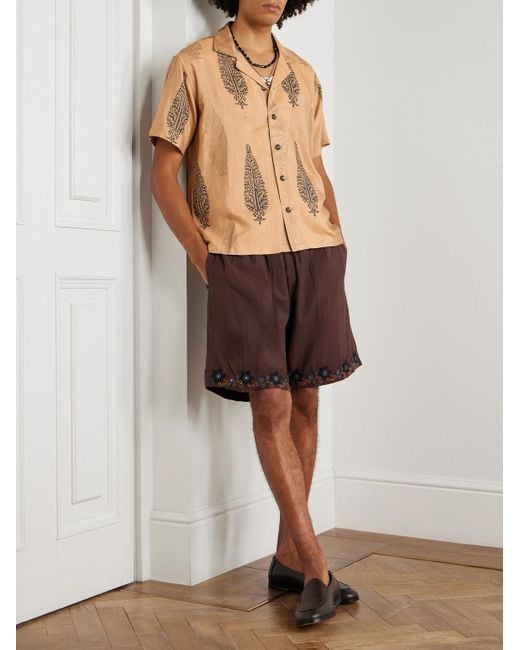 Kartik Research Natural Camp-collar Printed Silk Shirt for men