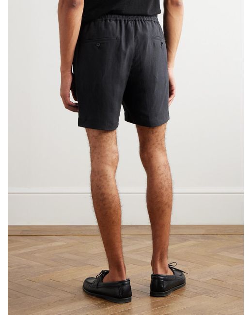 Ralph Lauren Black Dorest Straight-leg Pleated Silk And Linen-blend Drawstring Shorts for men