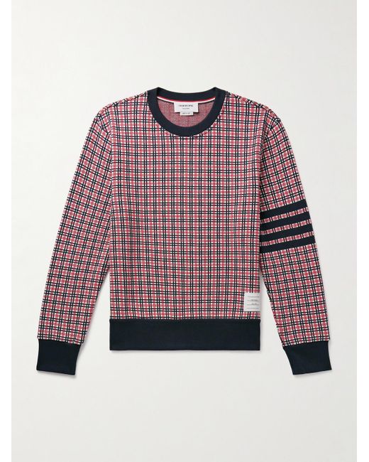 Thom Browne Red Logo-appliquéd Checked Striped Jacquard-knit Cotton Sweatshirt for men