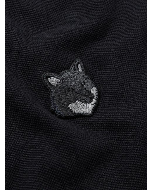 Maison Kitsuné Black Logo-appliquéd Cotton-piqué Polo Shirt for men