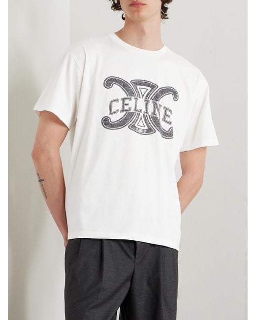 Céline White Logo-Print Cotton-Jersey T-Shirt for men
