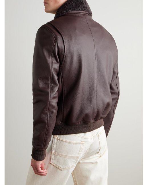 Mr P. Brown Shearling-Trimmed Full-Grain Leather Blouson Jacket for men