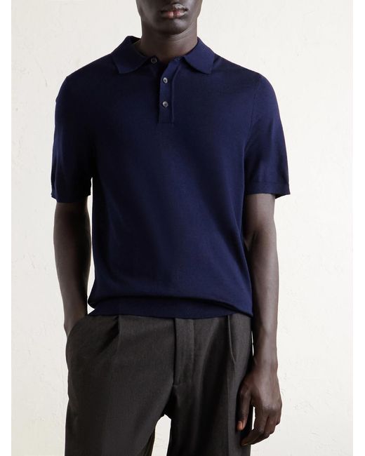 Mr P. Blue Merino Wool Polo Shirt for men