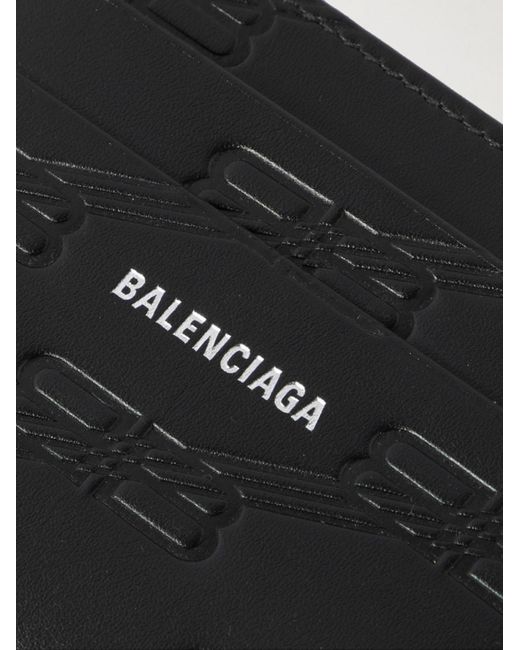 Balenciaga Black Logo-Print Monogrammed Leather Cardholder for men