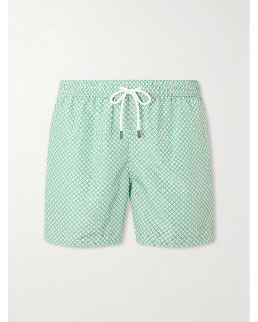 Fedeli Green Madeira Straight-leg Mid-length Printed Swim Shorts for men