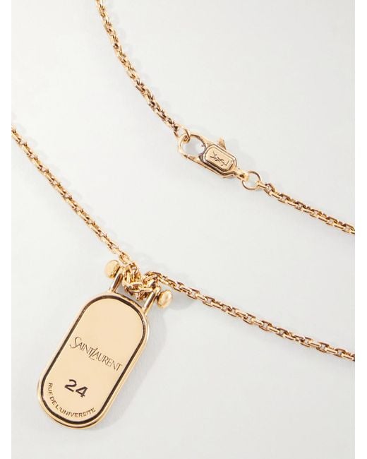 Saint Laurent White Cassandre Tablet Gold-tone Necklace for men
