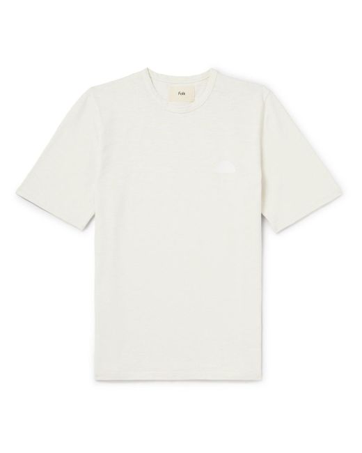 Folk White Embroidered Slub Cotton-jersey T-shirt for men