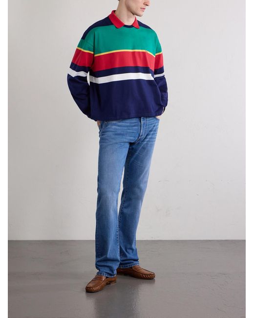 Versace Blue Logo-embroidered Striped Cotton-jersey Sweatshirt for men