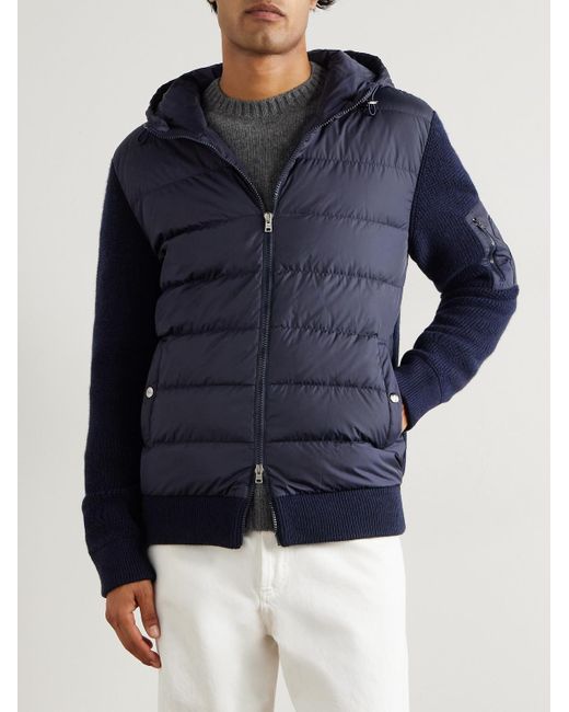 Herno Blue Shell-Trimmed Wool Hooded Down Jacket for men