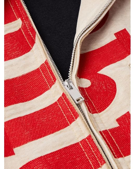 Rhude Pink Corduroy-trimmed Logo-print Distressed Cotton-canvas Bomber Jacket for men