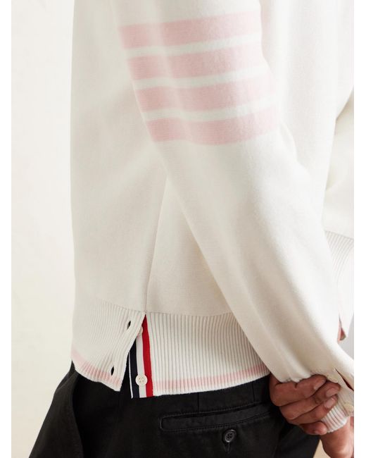 Thom Browne White Striped Cotton Sweater for men