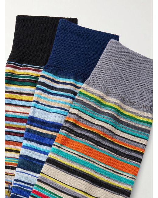 Paul Smith Blue Six-pack Striped Cotton-blend Socks for men