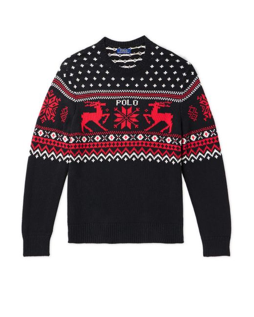 Polo Ralph Lauren Blue Fair Isle In Cotton And Cashmere-blend Sweater for men