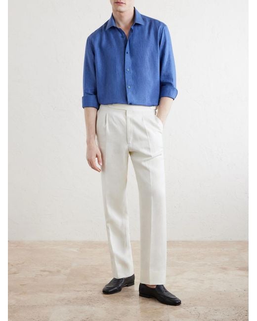 Charvet Blue Linen Shirt for men