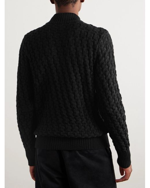 S.N.S Herning Black Stark Slim-Fit Cable-Knit Merino Wool Sweater for men