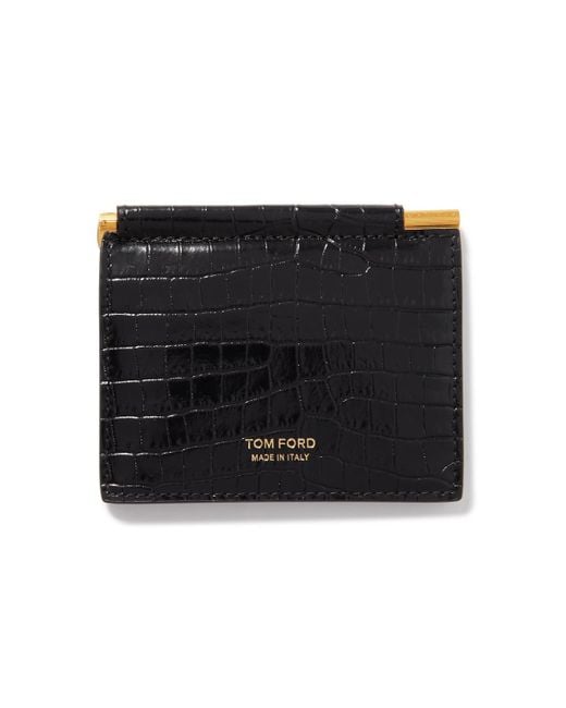 Tom Ford Black Croc-effect Leather Billfold Wallet And Money Clip for men