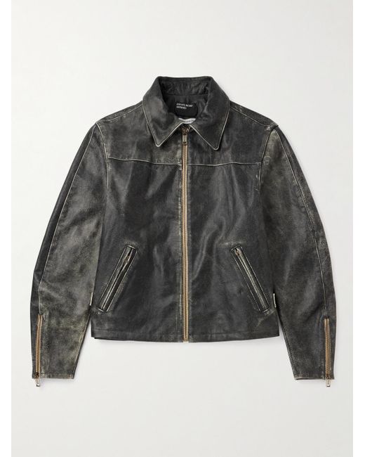 Enfants Riches Deprimes Black Sleep Sound Logo-print Distressed Textured-leather Jacket for men