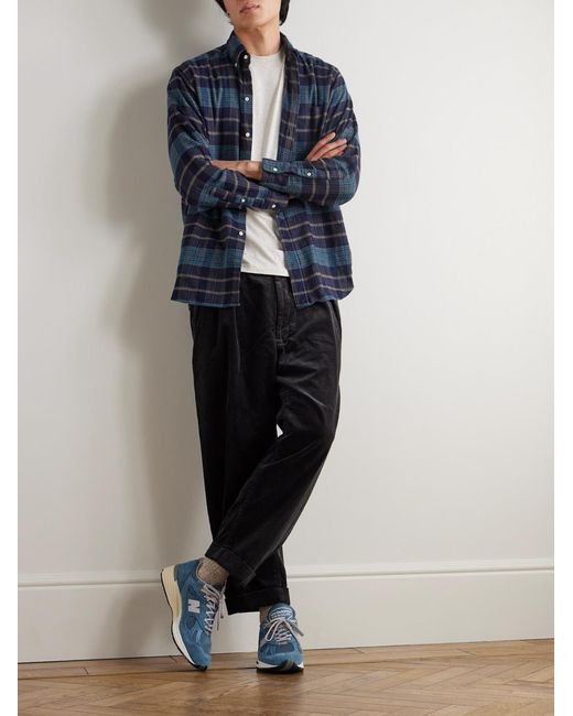 Beams Plus Blue Checked Wool-Flannel Shirt for men