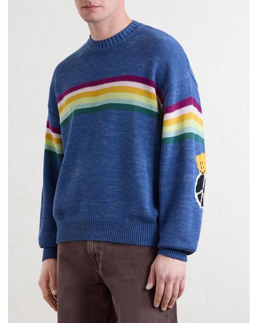 Kapital Blue Peckish Striped Cotton And Wool-Blend Sweater for men