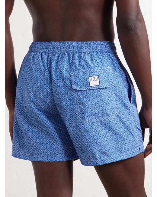 Fedeli Blue Madeira Printed Straight-leg Swim Shorts for men