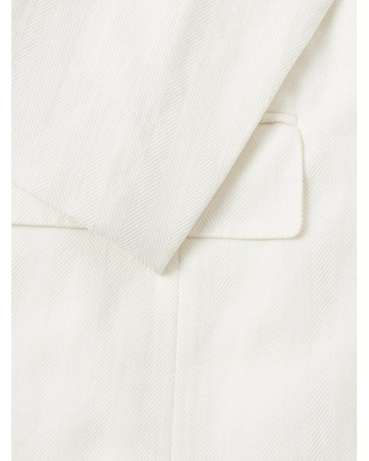 Ralph Lauren White Double-breasted Herringbone Cotton And Linen-blend Suit Jacket for men