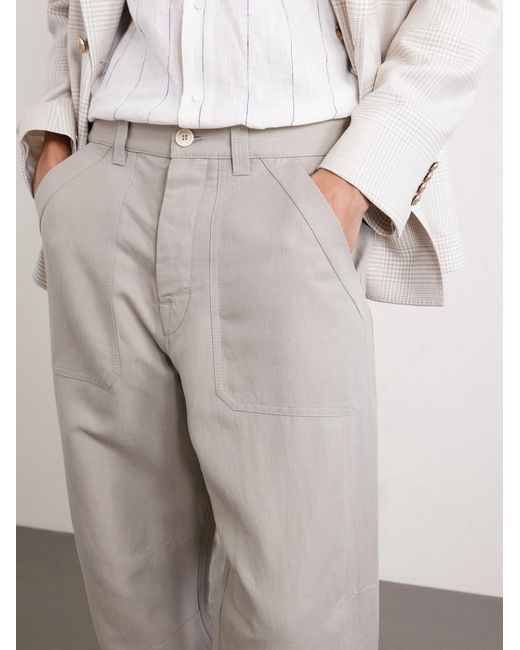 Brunello Cucinelli Gray Straight-leg Linen And Cotton-blend Trousers for men