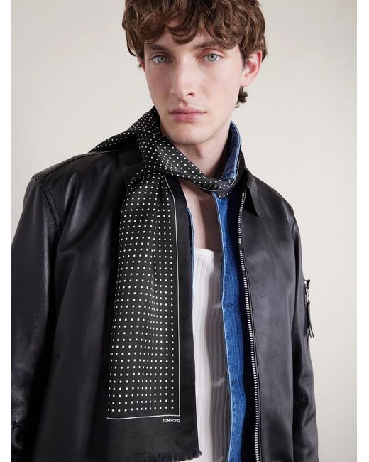Tom Ford Black Polka-dot Silk-satin Scarf for men
