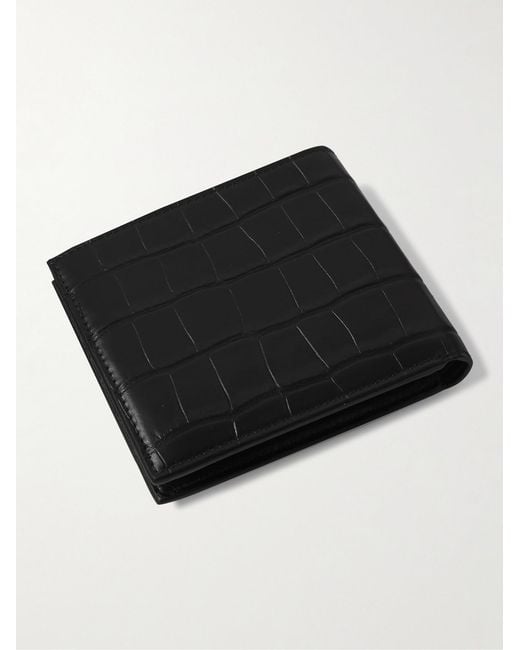 Balenciaga Black Logo-Print Croc-Effect Leather Billfold Wallet for men