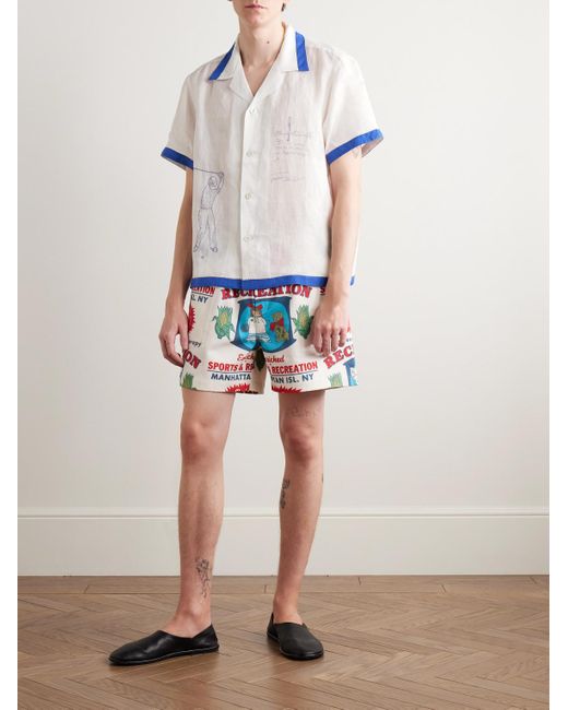 Bode White Rec. Enrichment Straight-Leg Printed Cotton-Twill Shorts for men