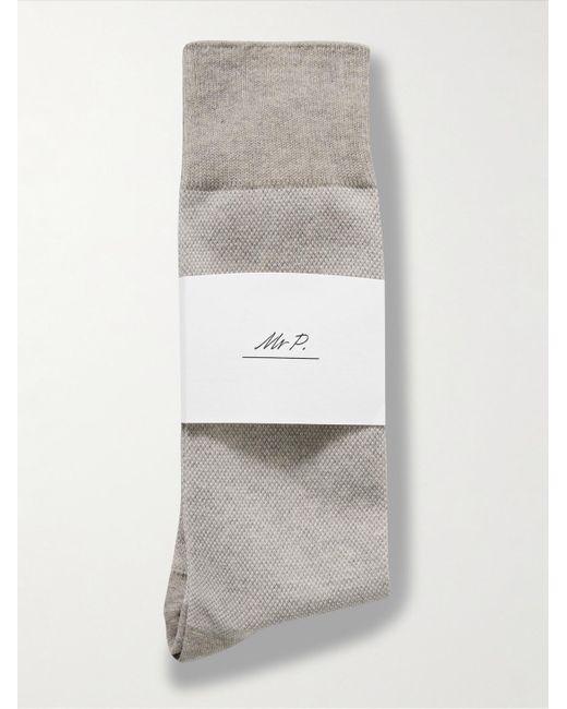 Mr P. White Set Of Two Birdseye Cotton-blend Socks for men
