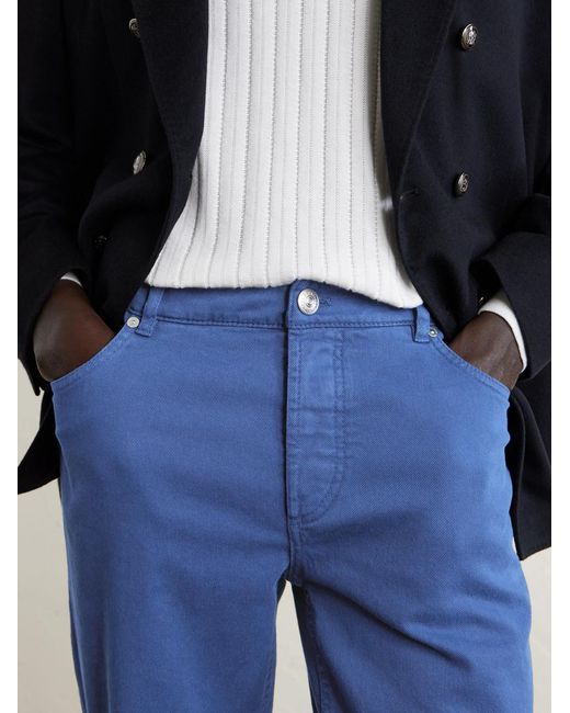 Brunello Cucinelli Blue Slim-Fit Straight-Leg Logo-Embroidered Jeans for men