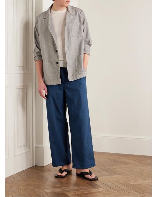 Barena Blue Francon Straight-leg Linen-blend Trousers for men