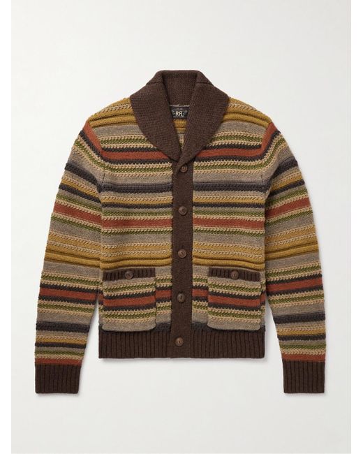 RRL Brown Shawl-Collar Striped Wool Cardigan for men