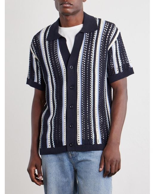 Frescobol Carioca Blue Pinto Crocheted Cotton Shirt for men