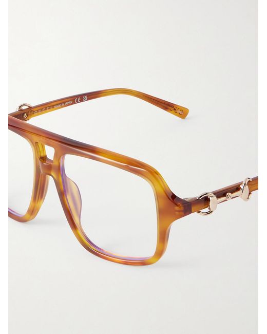 Gucci Brown Aviator-Style Horsebit-Embellished Tortoiseshell Acetate Glasses for men