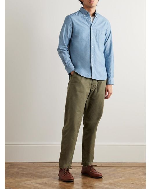 Beams Plus Blue Button-Down Collar Cotton-Chambray Shirt for men