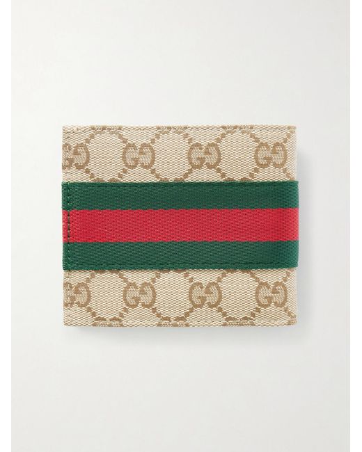 Gucci Natural Webbing-Trimmed Monogrammed Canvas Bi-Fold Wallet for men