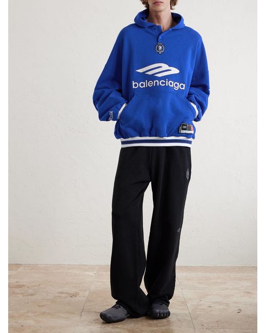 Balenciaga Blue Logo-Embroidered Cotton-Jersey Hoodie for men