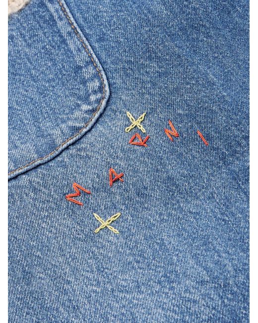 Marni Blue Embroidered Appliquéd Denim Shirt Jacket for men