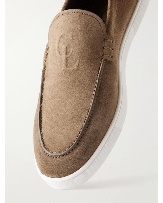 Christian Louboutin White Neocl Logo-Embossed Suede Boat Shoes for men