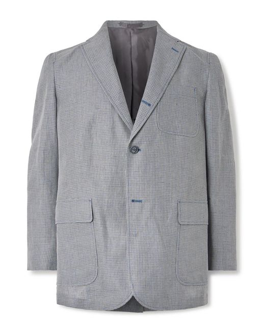 Beams Plus Gray 3B Checked Linen-Blend Suit Jacket for men