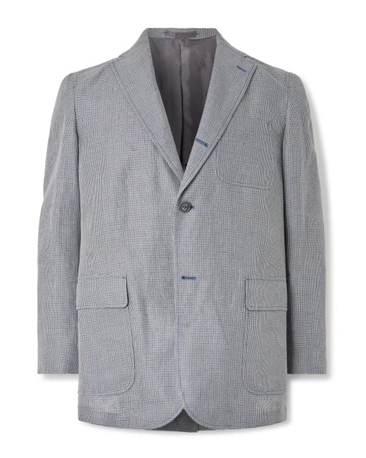 Beams Plus Gray 3B Checked Linen-Blend Suit Jacket for men