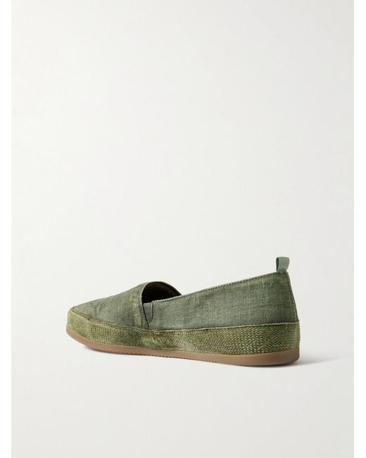 Mulo Green Linen Espadrilles for men