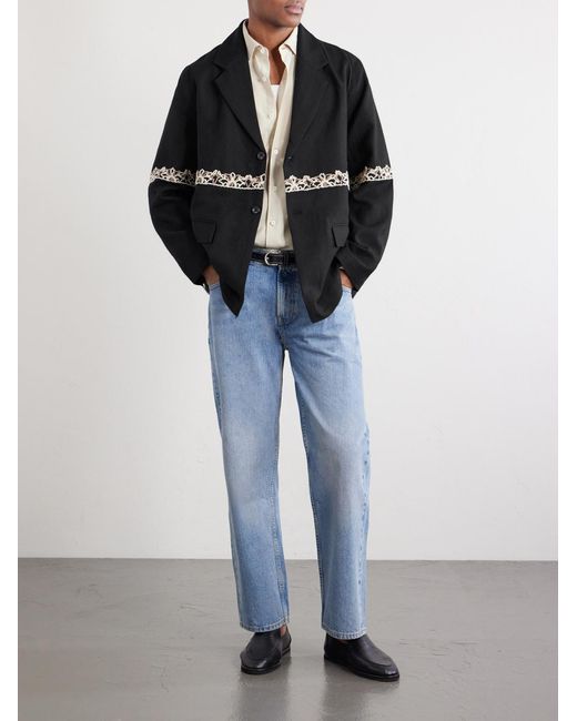 Kartik Research Black Embroidered Wool Blazer for men